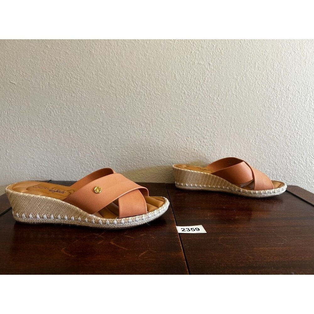 Beira Rio Comforts Women Sandals Sz 7 Tan Wedge Open Toe Faux Leather Criss Cros